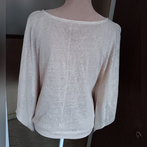 Unbranded~Blue & Brown Floral Butterfly Top Bat Wing Sleeves Feather Beaded Tie - Picture 3 of 15